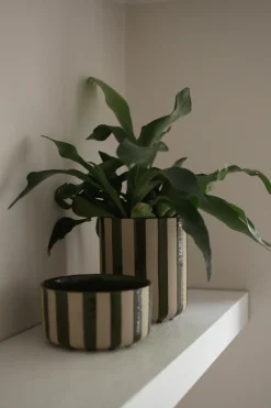 Maceta Line Ø14x16 cm, Verde con rayas