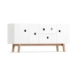 Mueble TV Peep M2, Blanco, retro, base de roble