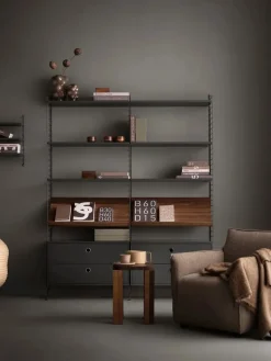 Panel de pared String, Gris oscuro, 75x30 cm, paquete de 2