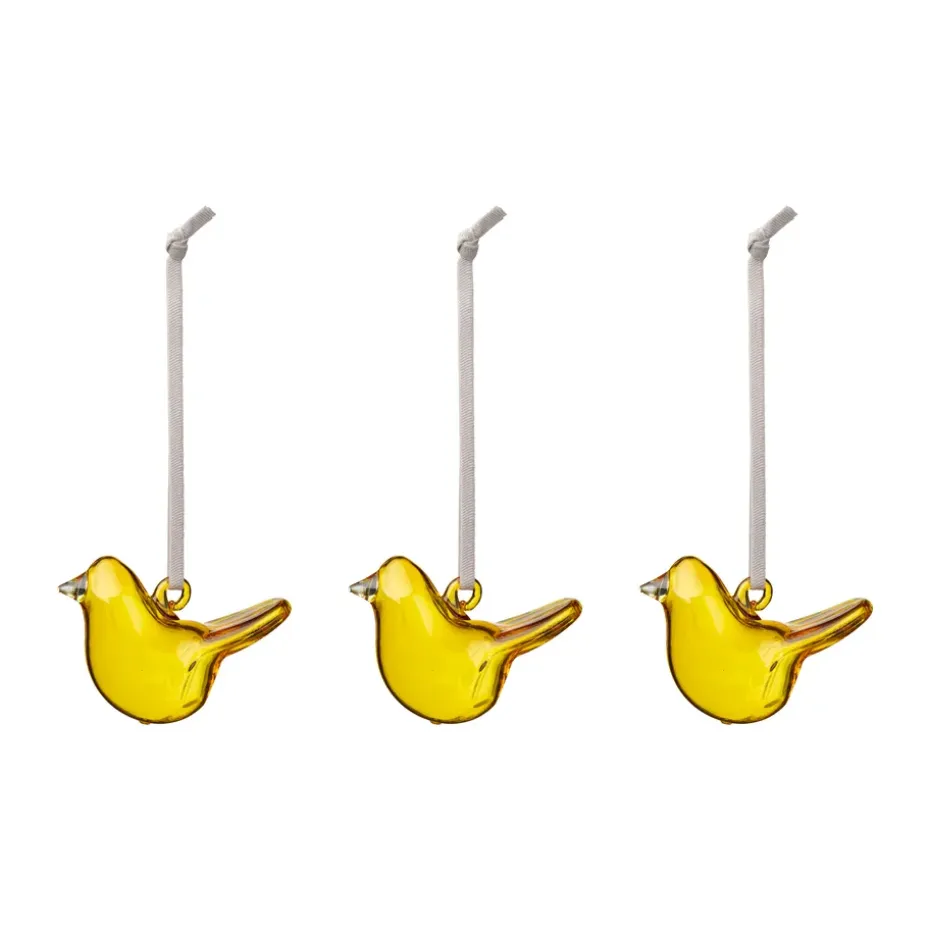 Pájaros de cristal Iittala, Amarillo, mini, pack de 3