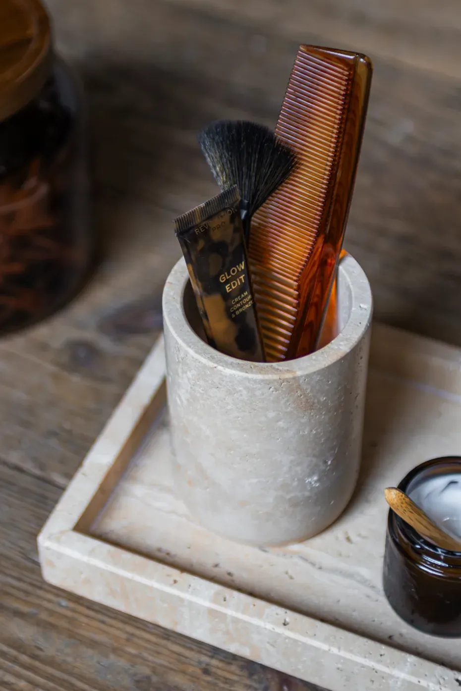 Portacepillos de dientes Travertine 10 cm, Linen