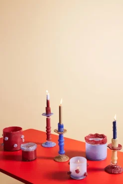 Portavelas Arlo M Ø15 cm, Burdeos-azul claro