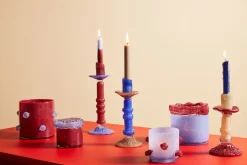 Portavelas Arlo M Ø15 cm, Burdeos-azul claro