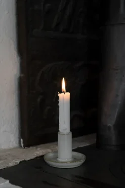 Portavelas blanco natural Ernst, Ø9x6 cm