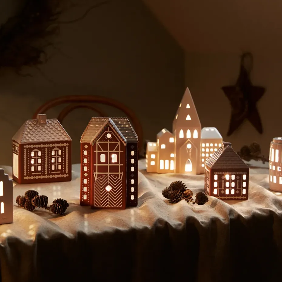 Portavelas Gingerbread grande 17 cm, Marrón