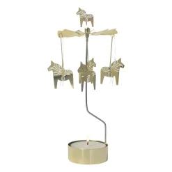 Portavelas giratorio caballo Dalarna grande 25 cm, Dorado