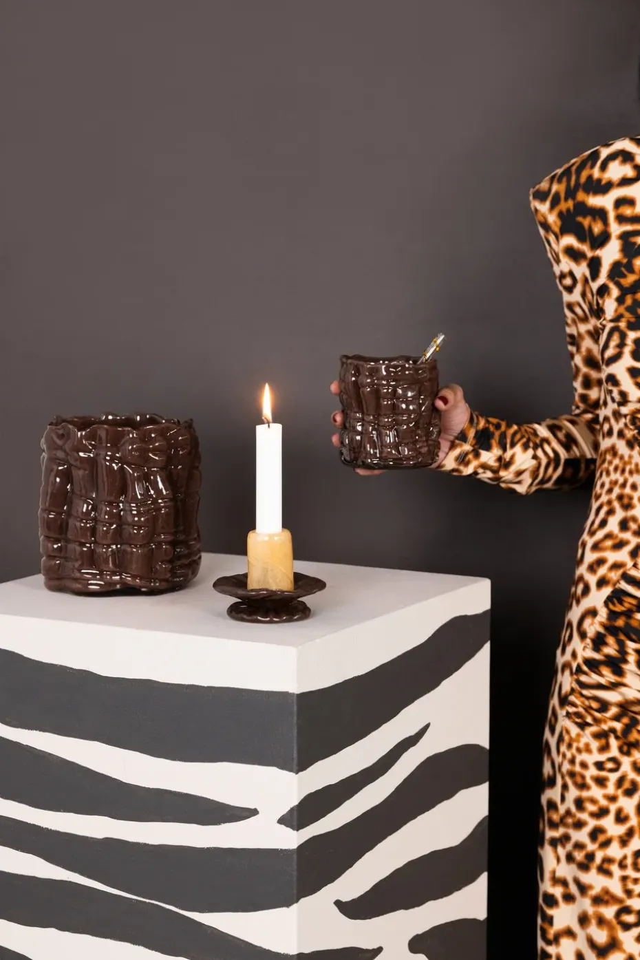 Portavelas Laranne Ø10 cm, Marrón