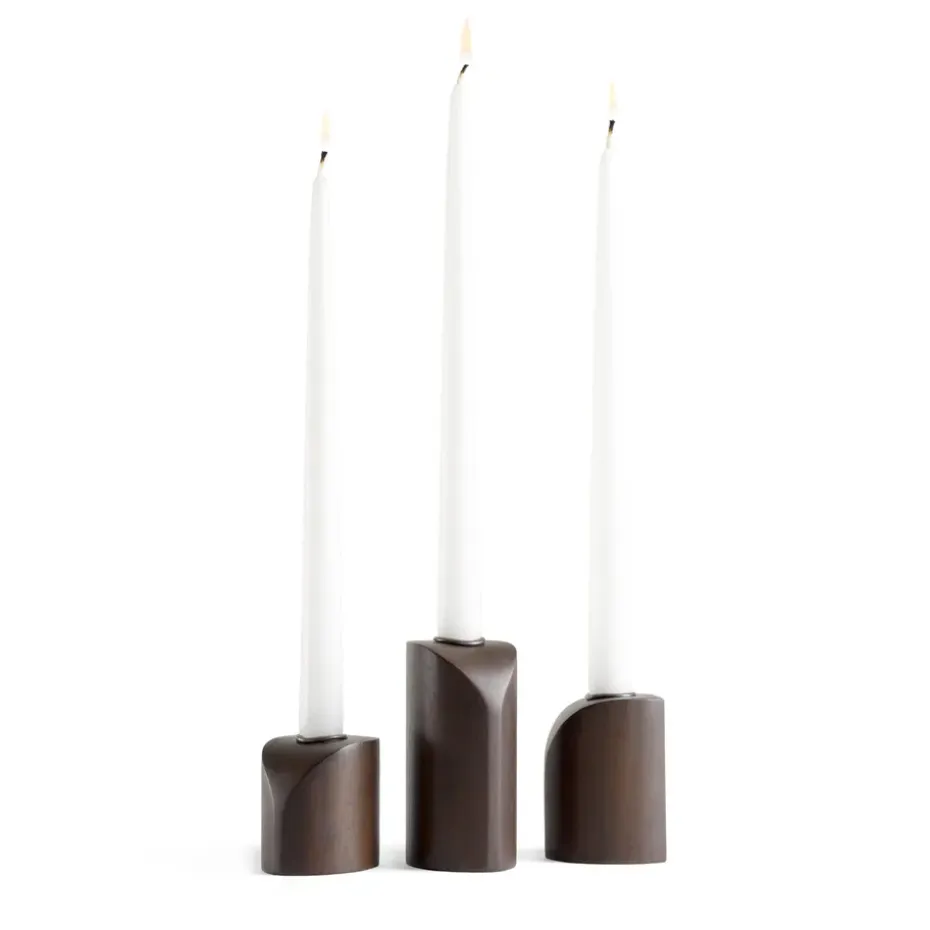 Portavelas PI, 3 piezas, Caoba teñida de marrón oscuro