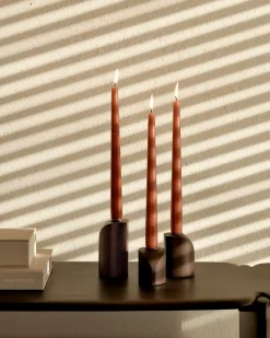 Portavelas PI, 3 piezas, Caoba teñida de marrón oscuro