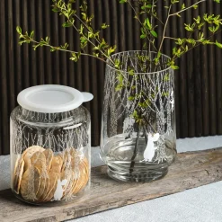 Portavelas/Jarrón In the Woods 20 cm, transparente-blanco