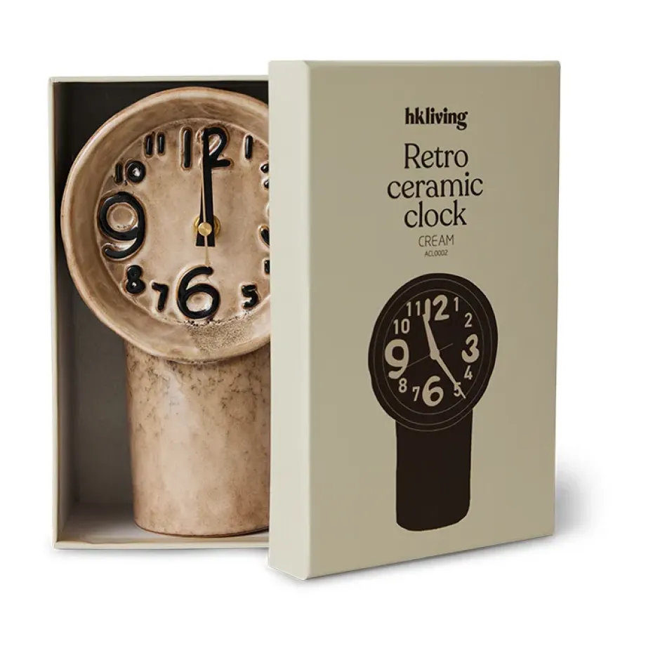 Reloj de cerámica retro 23,5 cm, Cream