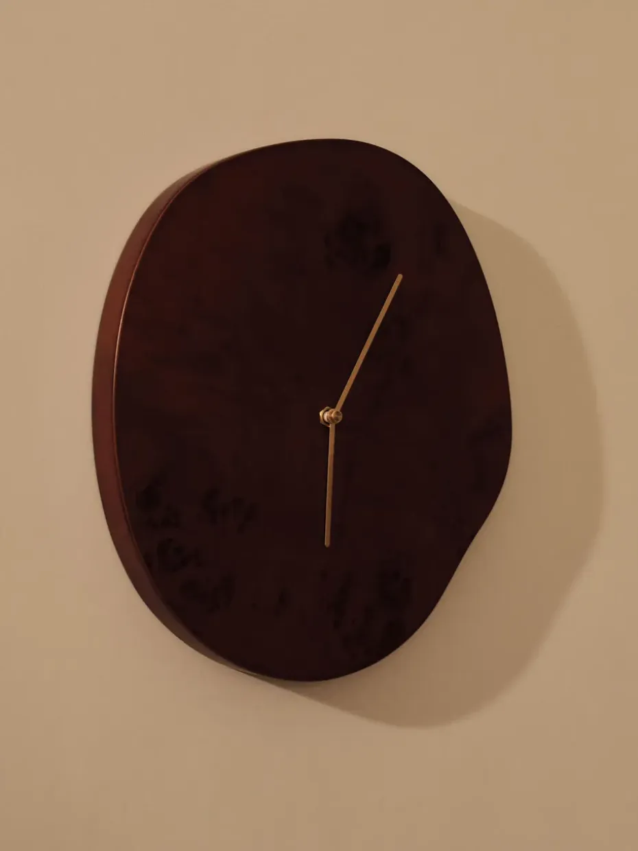 Reloj de pared Melt 28x33 cm, Dark stained burl