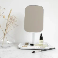 ReNew Espejo con bandeja de almacenaje, blanco