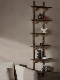 Repisa Sector triple narrow, Smoked Oak, brass