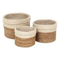 Set de 3 cestas Flätad, Natural-blanco