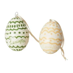 Set de 2 colgantes de Pascua Easter Eggs in Papier Maché, Green-yellow