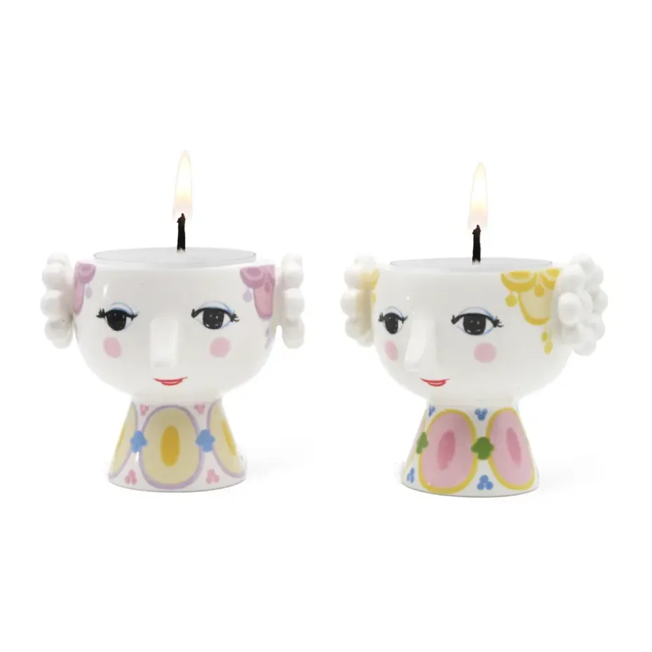 Set de 2 portavelas Eva Ø6,5 cm, Amarillo-lavanda