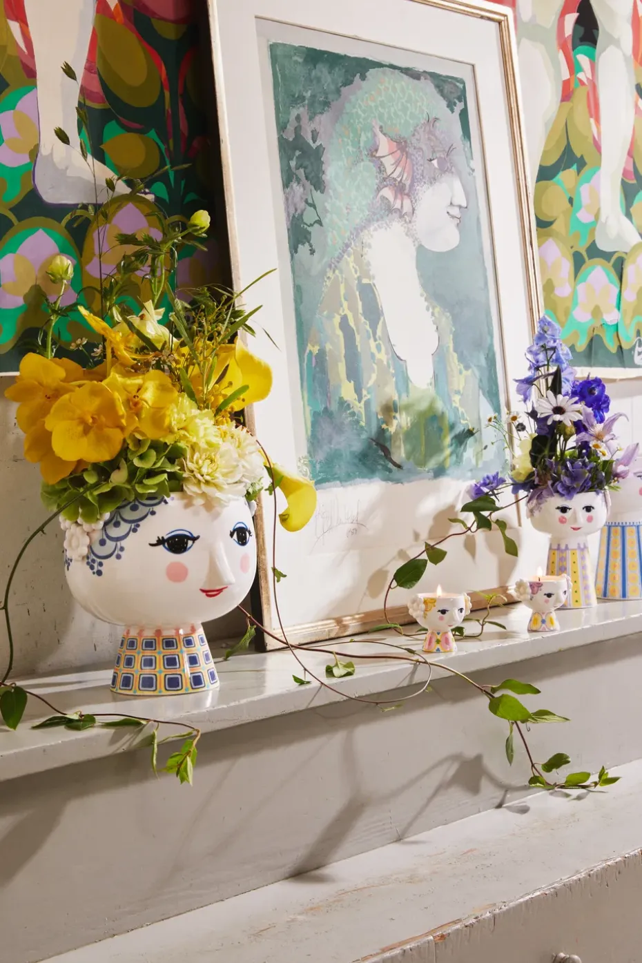 Set de 2 portavelas Eva Ø6,5 cm, Amarillo-lavanda