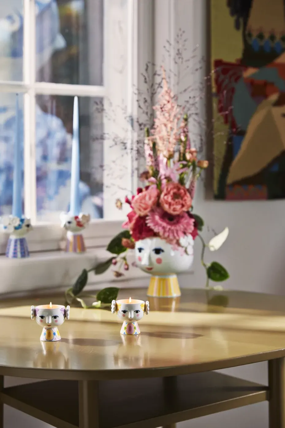 Set de 2 portavelas Eva Ø6,5 cm, Amarillo-lavanda