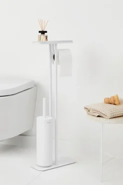 Soporte papel higiénico y escobilla con estante MindSet, Mineral Fresh White