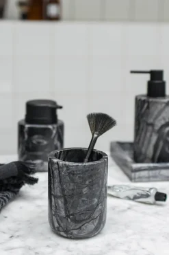 Vaso portacepillos Marble 10 cm, Negro-gris