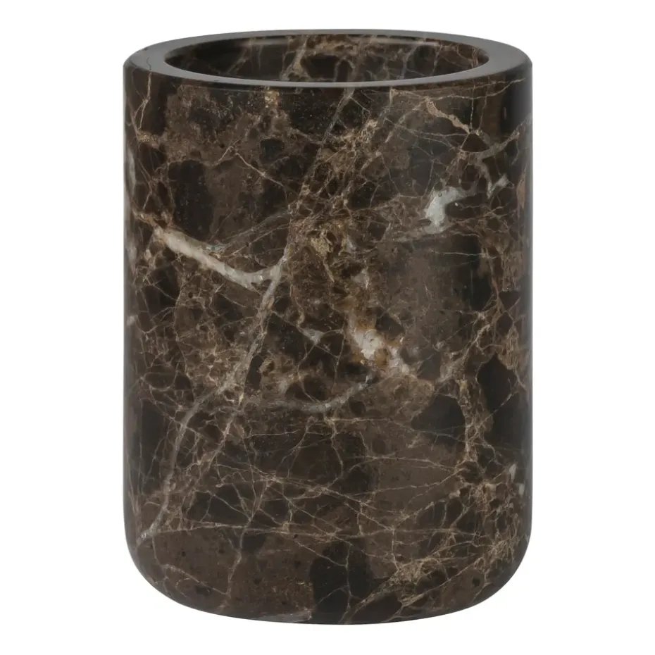 Vaso portacepillos Marble 10 cm, Marrón