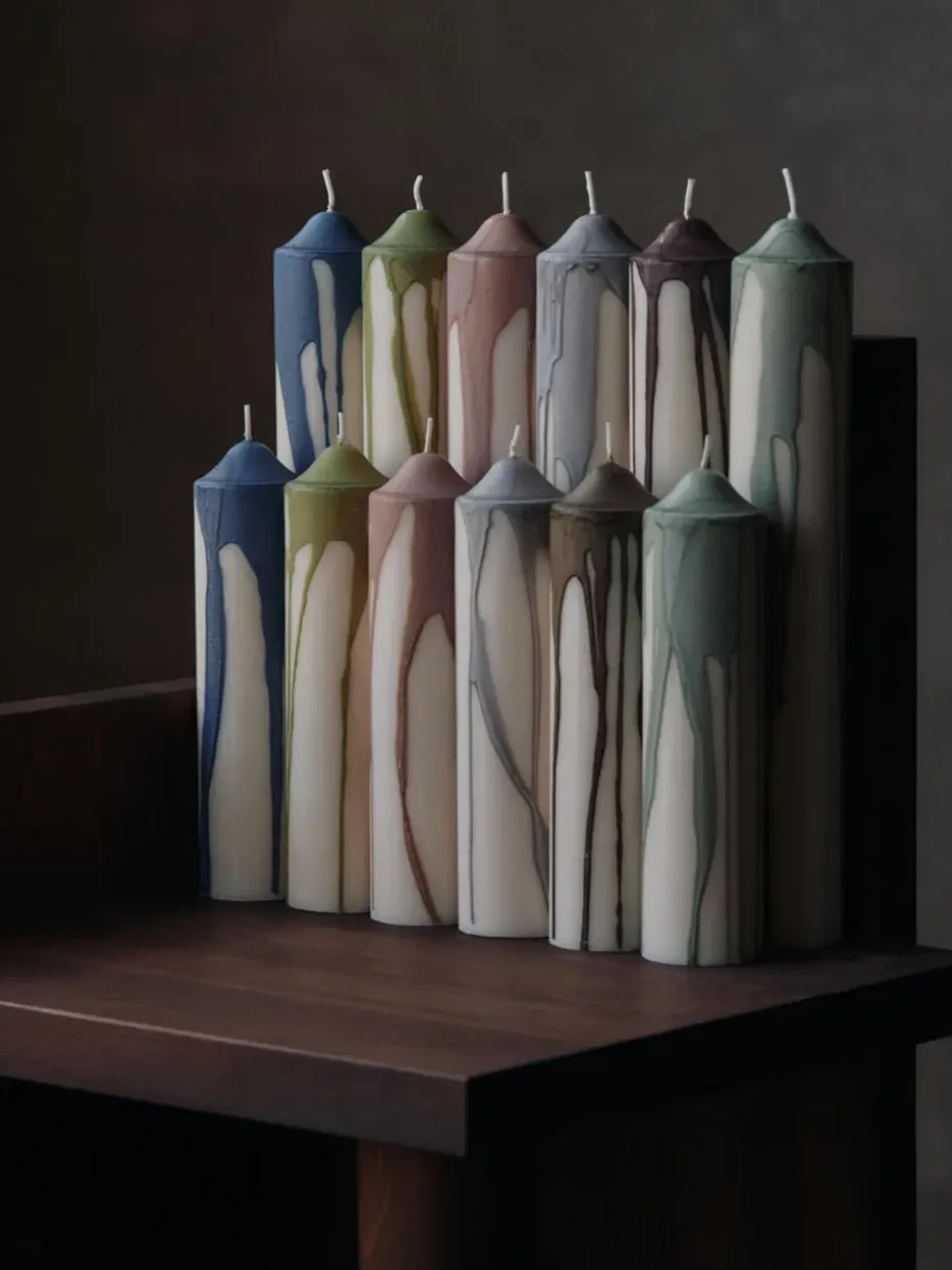 Vela cilíndrica Dryp, Beige, 20 cm