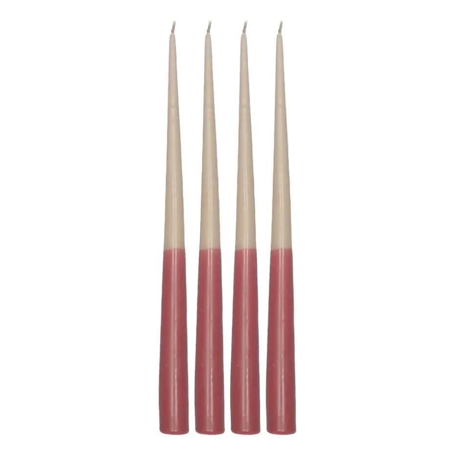Vela cónica de dos colores 32 cm, 4 unidades, Beige-rojo