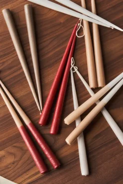 Vela cónica de dos colores 32 cm, 4 unidades, Beige-rojo