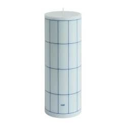 Vela gruesa Column Candle large 25 cm, Light blue-blue grid check
