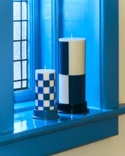 Vela gruesa Column Candle small 15 cm, Off white-blues