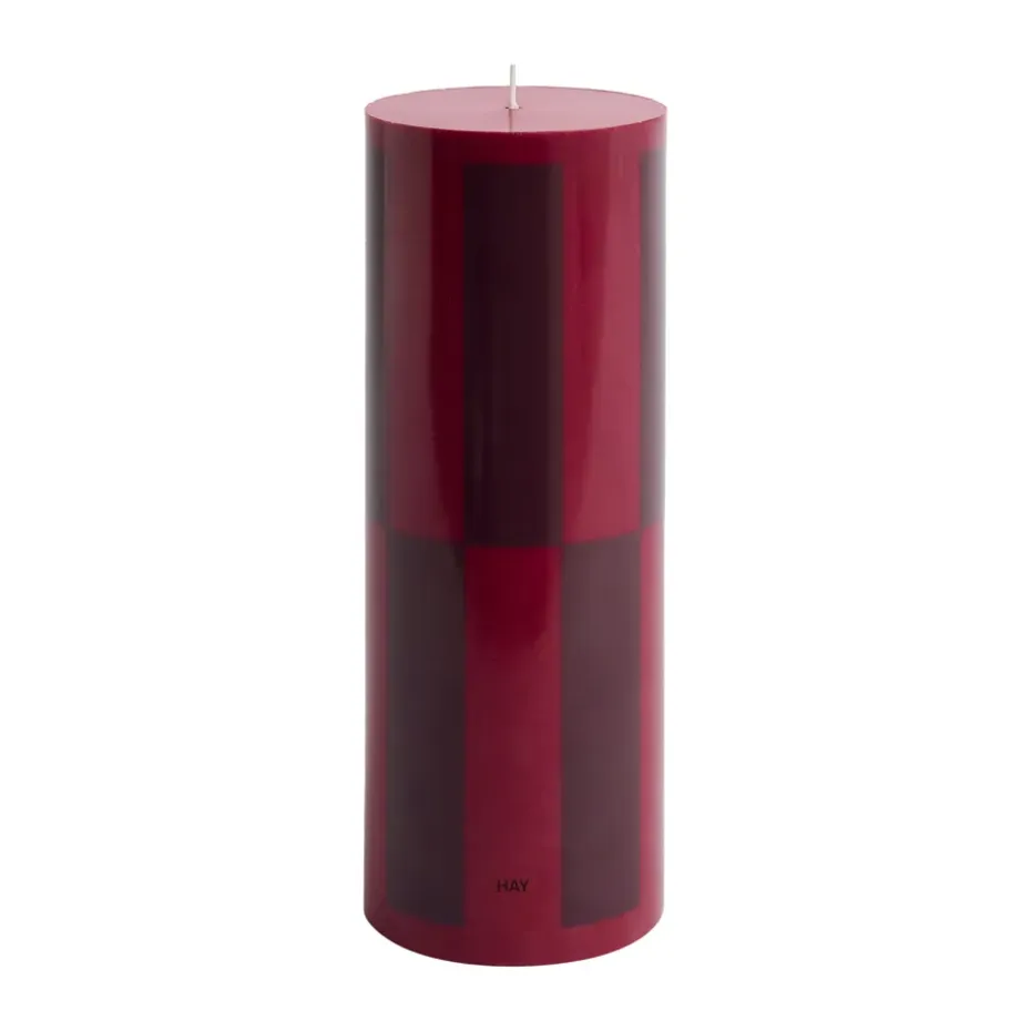 Vela gruesa Column Candle large 25 cm, Wine-bordeaux large check