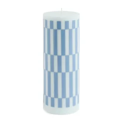Vela gruesa Column Candle large 25 cm, Light blue-dusty blue check