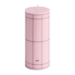 Vela gruesa Column Candle small 15 cm, Light pink-bordeaux grid