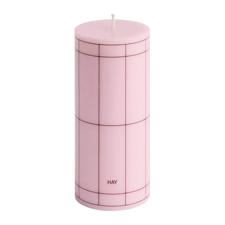 Vela gruesa Column Candle small 15 cm, Light pink-bordeaux grid