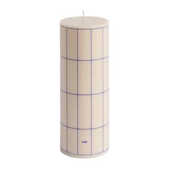 Vela gruesa Column Candle medium 20 cm, Off white-blue grid check