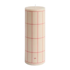 Vela gruesa Column Candle large 25 cm, Off white-red grid check