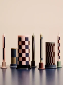 Vela gruesa Column Candle large 25 cm, Pink-bordeaux-dark blue check