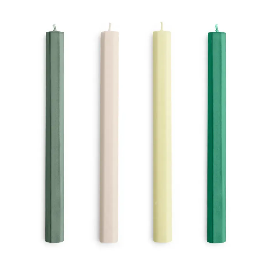 Vela Hexagon Candle mix 4-pack, Greens-whites