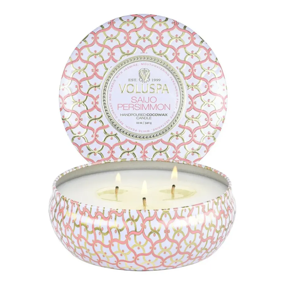 Vela perfumada Maison Blanc 3-wick Tin 40 horas, Saijo Persimmon