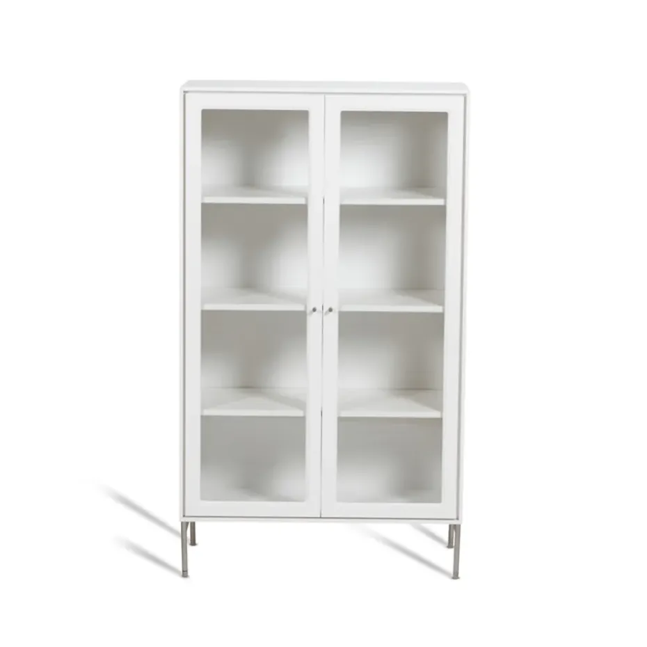 Vitrina Volt 130 cm blanco lacado, Detalles en acero inoxidable