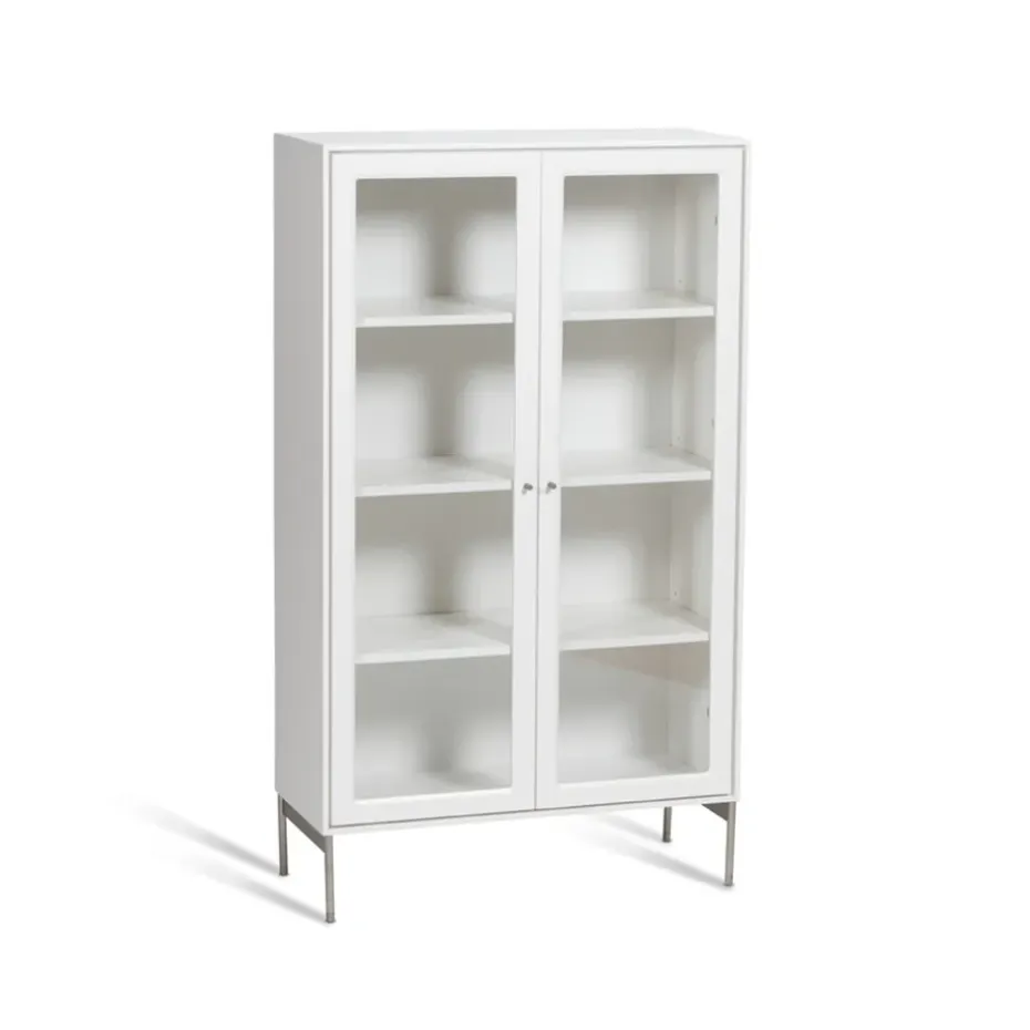 Vitrina Volt 130 cm blanco lacado, Detalles en acero inoxidable